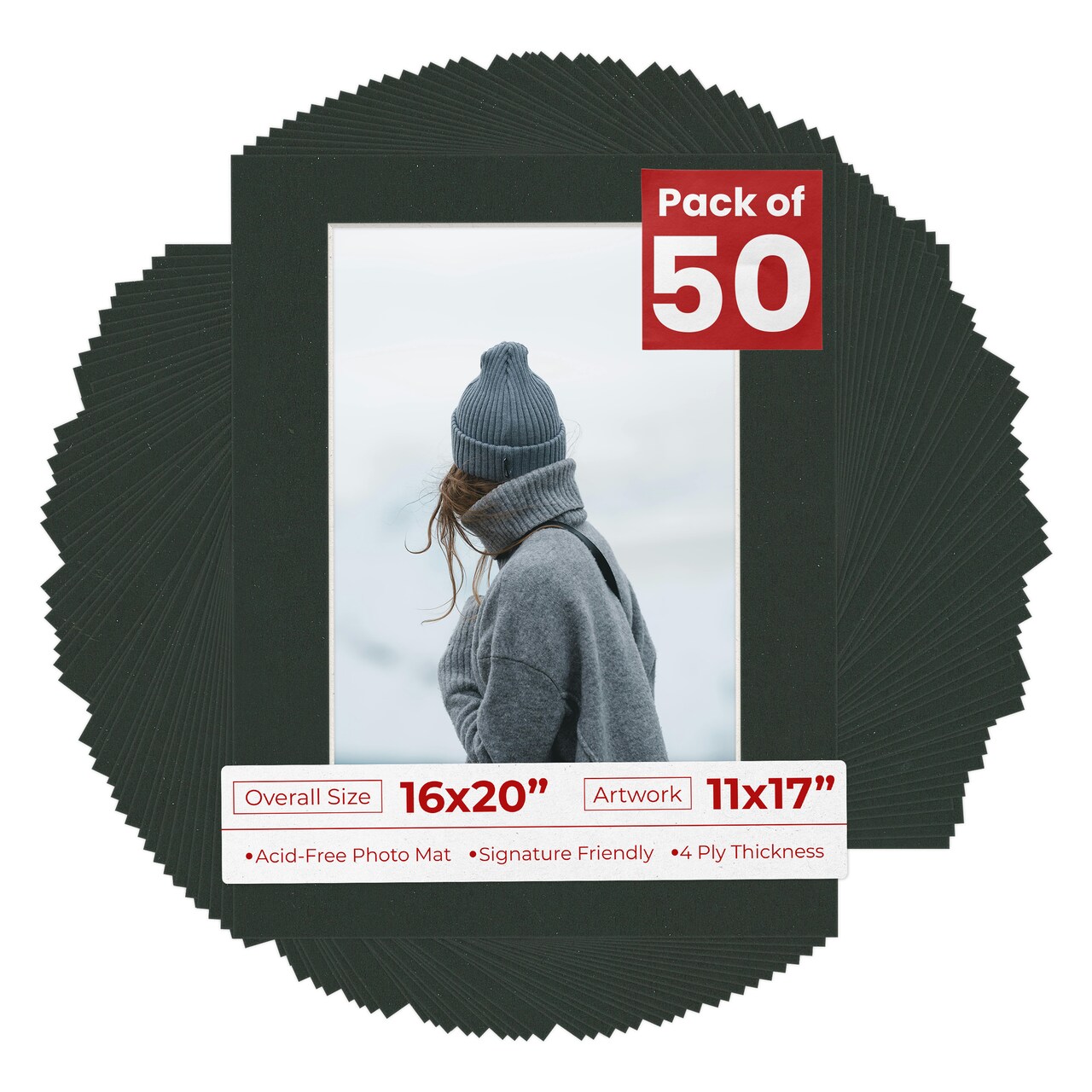 Textured Black Mat Board for 16x20 Frames - Fits 11x17 Photos